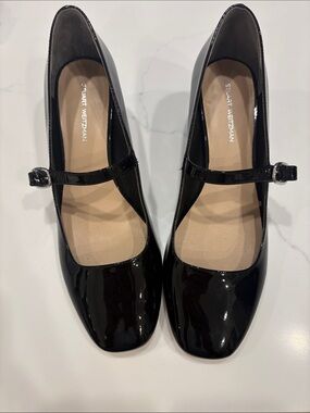 Stuart Weitzman Black Patent Mary Jane Heels with Buckle Strap